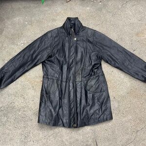 90s genuine leather jacket buttery soft black lambskin long bomber matrix trench